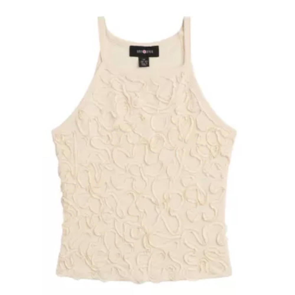 Amy Byer Sutach Tank Top Kids Small 7/8 Ecru NWT Textured Ribbed High Neck